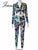 Joskaa Sexy Two Piece Pants Set Women Printed Deep V Bandage Shirts Tops Pencil Trousers Matching Suits Fall 2021 Party Clubwear