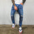 Men Black Ripped Jeans Trend All-match Street Comfortable Trousers Skinny Destroyed Stretch Rhinestone Letters Punk Denim Pants