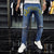 Men Black Ripped Jeans Trend All-match Street Comfortable Trousers Skinny Destroyed Stretch Rhinestone Letters Punk Denim Pants