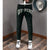 Men Black Ripped Jeans Trend All-match Street Comfortable Trousers Skinny Destroyed Stretch Rhinestone Letters Punk Denim Pants