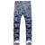 Men Plaid Letters Digital Print Jeans Fashion Slim Tapered Stretch Denim Pants Streetwear Cotton Trousers