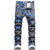 Men Plaid Letters Digital Print Jeans Fashion Slim Tapered Stretch Denim Pants Streetwear Cotton Trousers