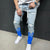 Men Ripped Jeans Slim Fit Trousers Fashion Flame Print Distressed Fringe Pencil Jeans Homme Casual Drawstring Skinny Denim Pants