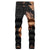 Men Tie and Dye Stretch Cotton Denim Jeans Trendy Holes Ripped Middle Waist Straight Pants Plus Size Trousers