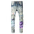 Men's Patchwork Ripped Stretch Denim Jeans Streetwear Holes Patch Slim Skinny Pencil Pants Trousers High Quality