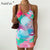 Nadafair Tie Dye Mini Bodycon Dress Sexy Women Sleeveless Halther Backless Beach Short Summer Dress 2021|Dresses|