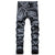 New Summer Men&#39;s Black Jeans Digital Print Cotton Trousers Mid-Waisted Casual Hip Hop Pants