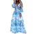 V-neck print hollowed out temperament large swing high waist dress