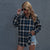 hot selling 2021 autumn and winter new single breasted long sleeved Blue Plaid cardigan coat