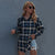 hot selling 2021 autumn and winter new single breasted long sleeved Blue Plaid cardigan coat