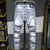 Ripped Men Jeans Jean Homme Pantalon Streetwear Moda Hombre Denim Trousers Biker High Quality Male Patchwork Harem Fashion