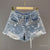 Ripped Wide-Leg Denim Shorts Women&#39;s 2023 Summer New High Waist Exquisite Rhinestone Hot Pants Ladies Streetwear Jean Shorts