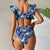 Ruffle Shoulder Jungle Print Bikini 2023 New Split-joint Swimsuit High Waist Swimwear Separate Bandeau Cover-up Summer Beachwear