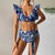 Ruffle Shoulder Jungle Print Bikini 2023 New Split-joint Swimsuit High Waist Swimwear Separate Bandeau Cover-up Summer Beachwear