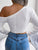 Sexy Knitted One Shoulder Crop Top Women Fashion Long Sleeve Tops Casual Hollow White Thin Sweater Autumn Winter Pullover 2022