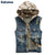 Sokotoo Men's casual camouflage patch design hooded denim vest Male slim hole ripped coat Tank top Hoodies