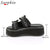 Sorphio Summer 2020 Double Strap Buckles  Platform Wedges Fashion Goth Slippers Hot Women&#39;s Metal Sandal For Comfy  Black Shoes