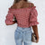 Spring Single Breasted Button Office Lady Blouse Women Off Shoulder Hollow Out Straps Shirts Autumn Long Sleeve Plaid Print Tops|Shirt|