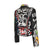 Winter 2021 new European and American lapel zipper graffiti heavy printing black punk street fashion short jacket