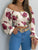 Women Elegant Off Shoulder Print Blouse Sexy Lace Up Bow Backless Slim Shirt Casual Long Sleeve Chic Crop Top Streetwear Tunic