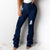 Women Plus Size Ripped Stacked Flare Jeans 2XL Autumn Trendy Club Outfit Wear High Waist Bell-bottom Full-length Denim Pants