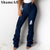 Women Plus Size Ripped Stacked Flare Jeans 2XL Autumn Trendy Club Outfit Wear High Waist Bell-bottom Full-length Denim Pants