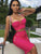 Women Summer Sexy Sleeveless V Neck Button Beige Hot Pink Mini Bodycon Bandage Set 2023 Elegant Evening Club Party Outfits