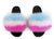 Women's Furry Fur Slippers Travel Fluffy Plush Fox Fur Slides Rainbow Fur Slippers Set  Jelly Purse Bags Match Sets